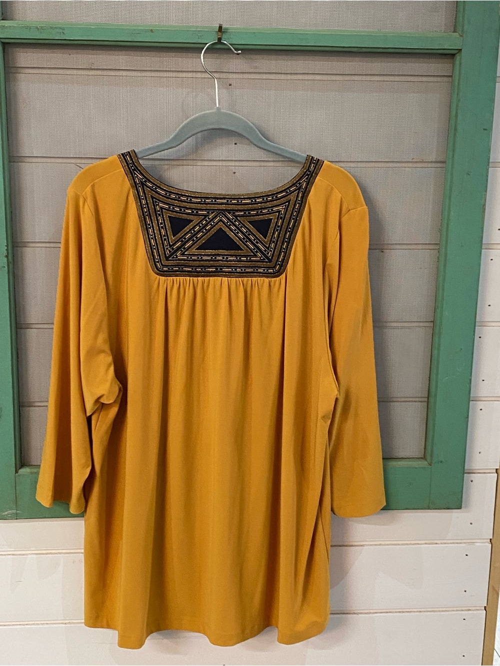 Bob Mackie Mustard Tunic with Embroidered Yoke